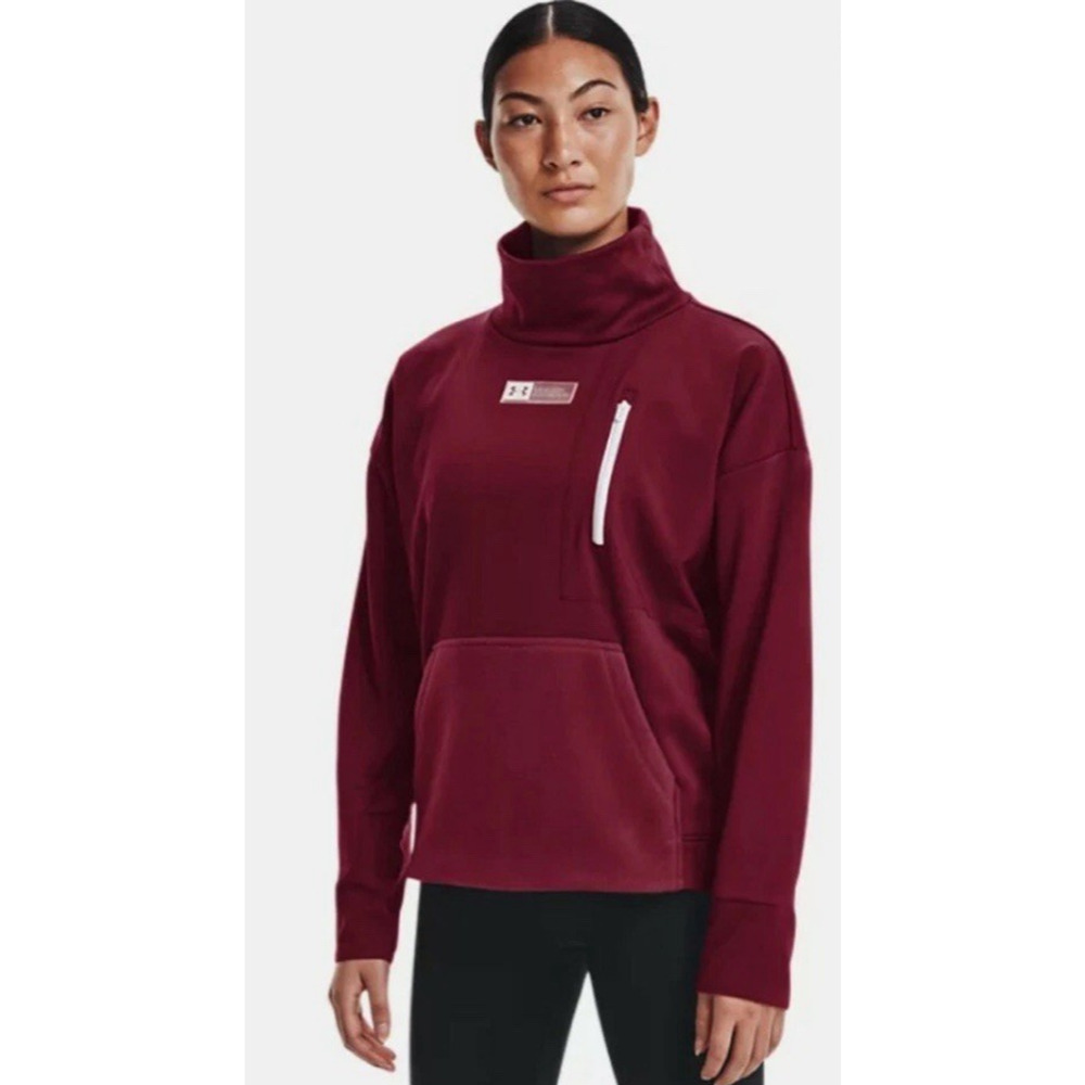 Under Armour Sweatshirt Large Loose Womens Funnel Neck Burgundy Red Running